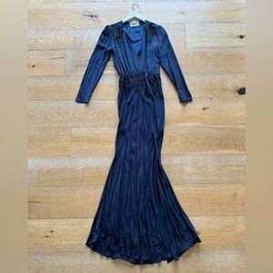 Stone Cold Fox Navy and Black Lace Silk Gown